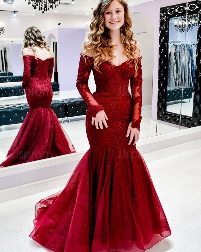 Long Sleeves Mermaid Red Lace Long Prom Dress · wendyhouse · Online Store  Powered by Storenvy