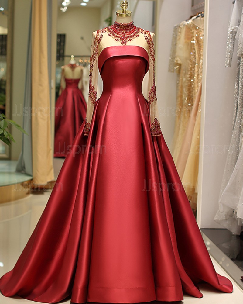 satin red ball gown