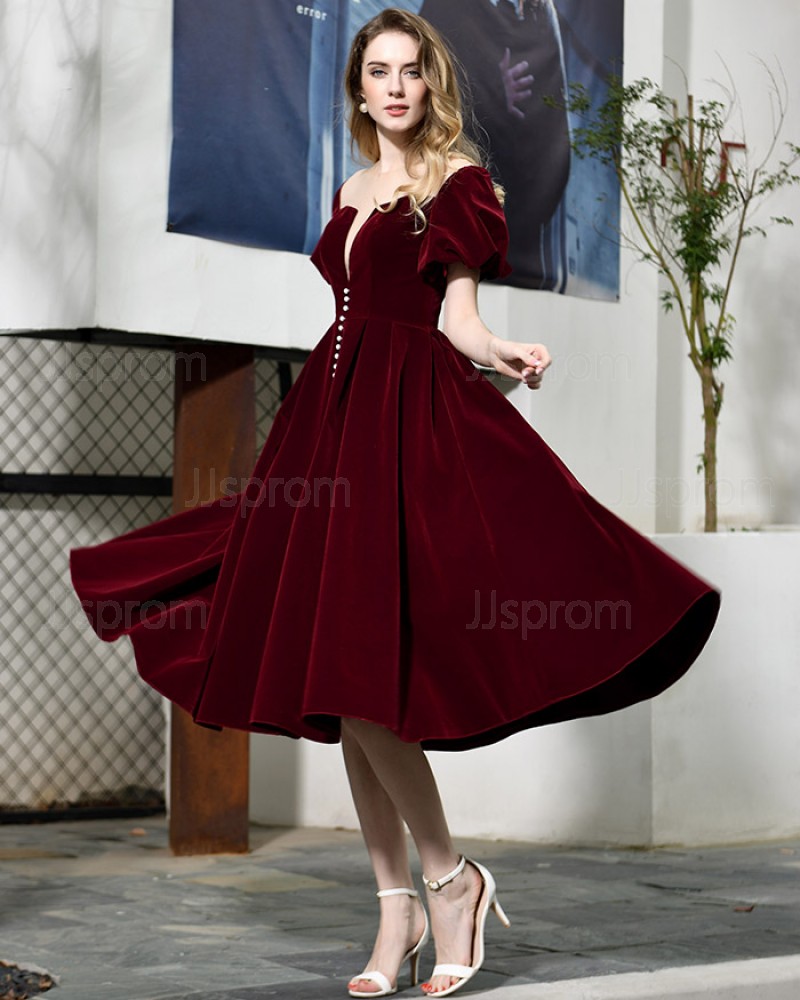 Simple burgundy off shoulder long prom dress burgundy evening dress Y2 –  Simplepromdress